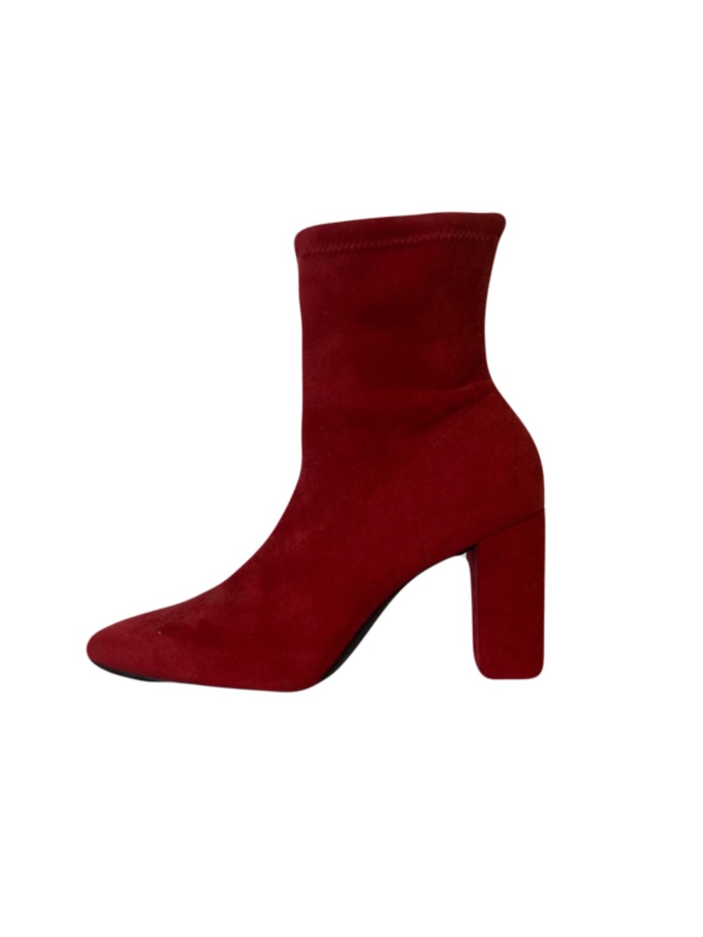 H&M Boots 39/US 9 Red Faux-Suede Ankle Stack Block-Heel